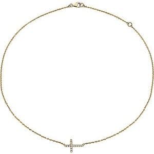 14K Yellow 1/4 CTW Diamond Sideways Cross 16-18" Necklace