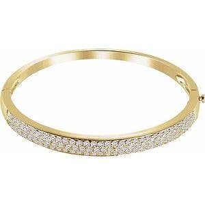 14K White 3 CTW Natural Diamond Pave' Bangle 6" Bracelet
