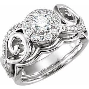 14K White 5.2 mm Round 3/8 CTW Natural Diamond Semi-Set Engagement Ring