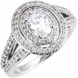 14K White 7x5 mm  Oval 3/4 CTW Natural Diamond Semi-Set Engagement Ring